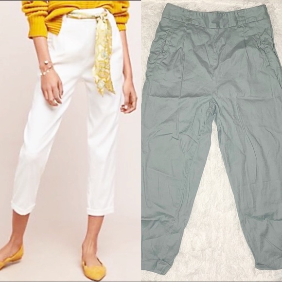 Anthropologie ett:twa Linen High Waisted Crops 8 - Picture 1 of 5
